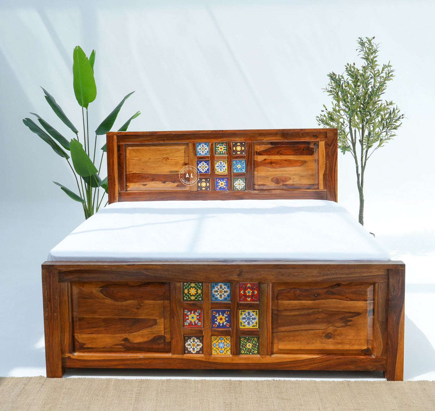 Burry King Size Sheesham Wood Bed with Drawer Storage – Honey Finish