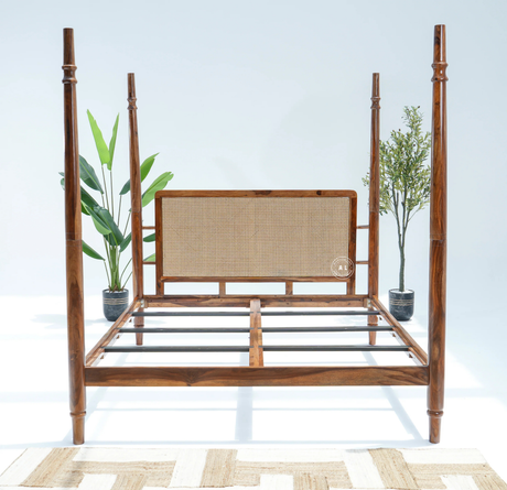 Anston King Size Poster Bed Without Storage - Honey Finish Arina Living