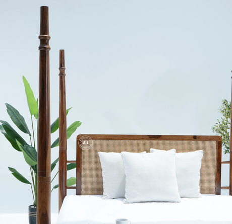 Anston King Size Poster Bed Without Storage - Honey Finish Arina Living