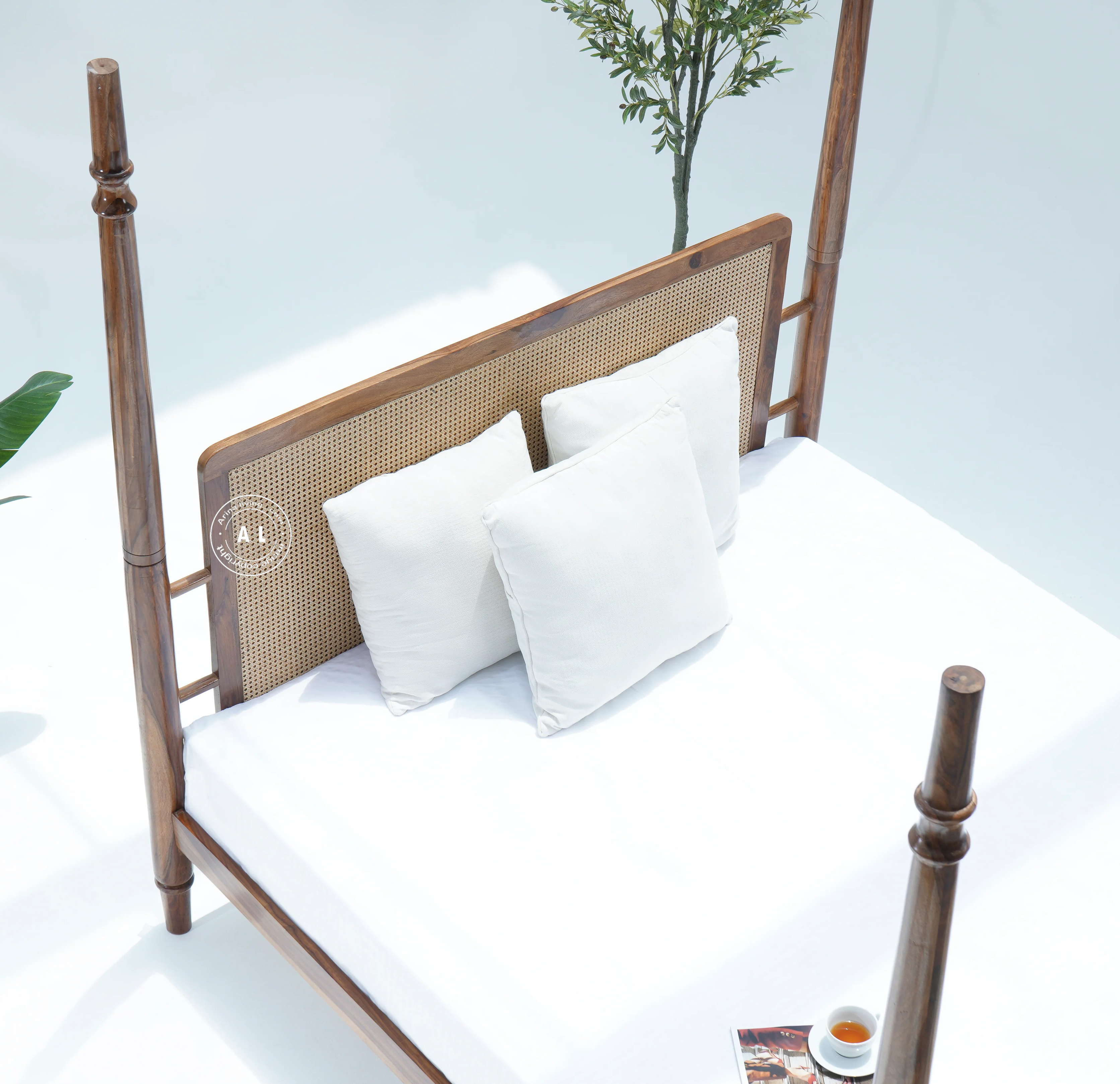 Anston King Size Poster Bed Without Storage - Honey Finish Arina Living