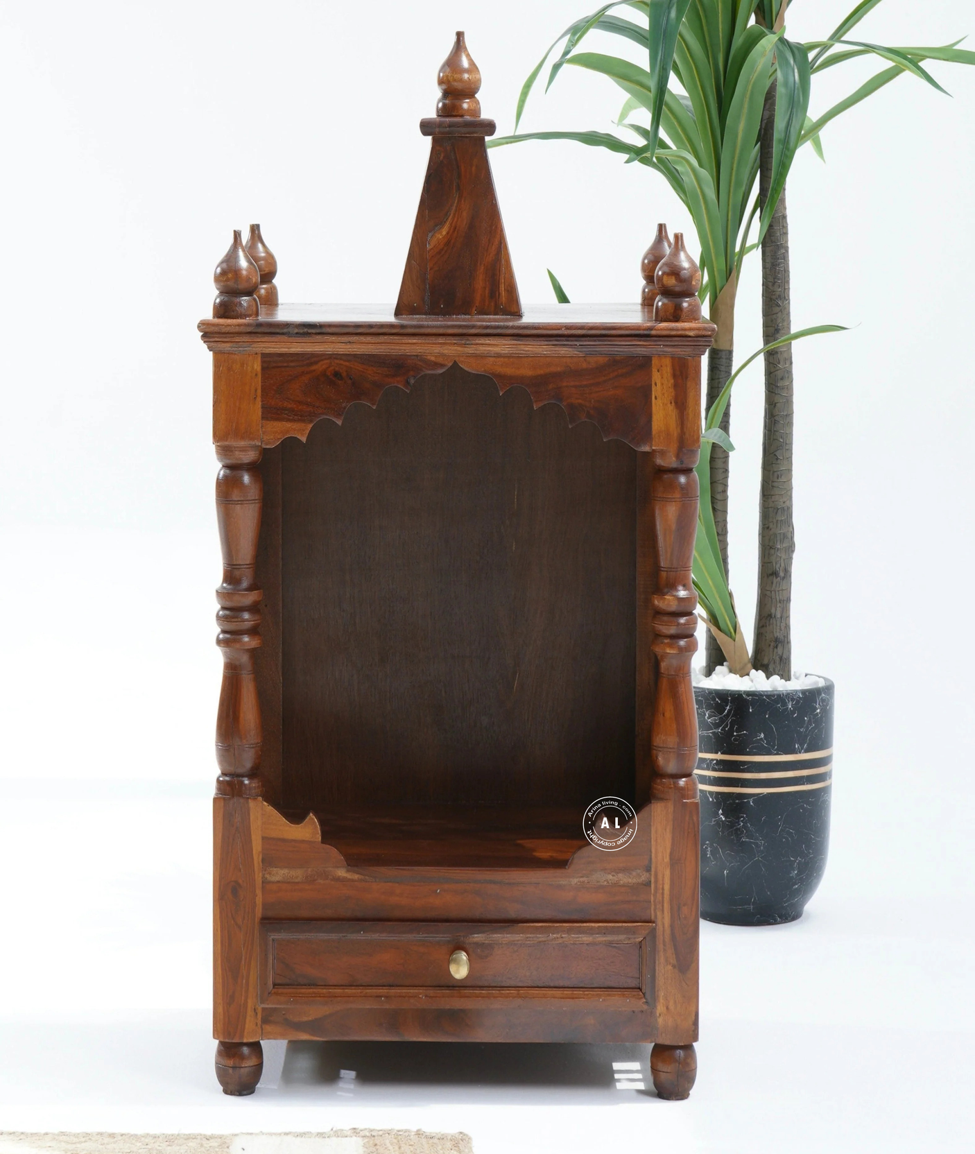 Ryland Solid Wood Home Temple with Drawer – Teak Finish