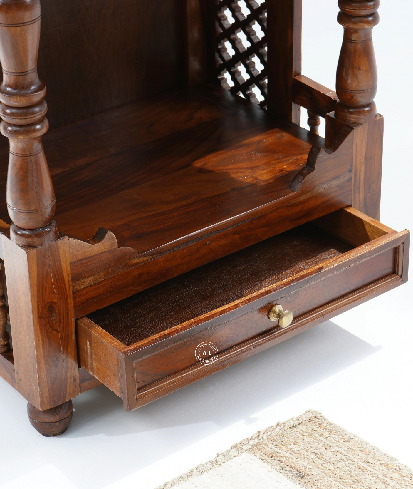 Ryland Solid Wood Home Temple with Drawer – Teak Finish