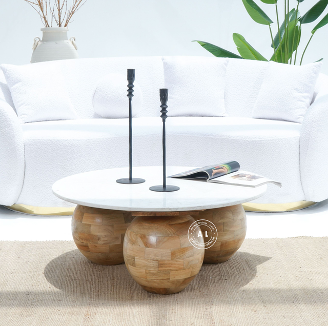 Marble Round Coffee Table - Natural finish Arina Living