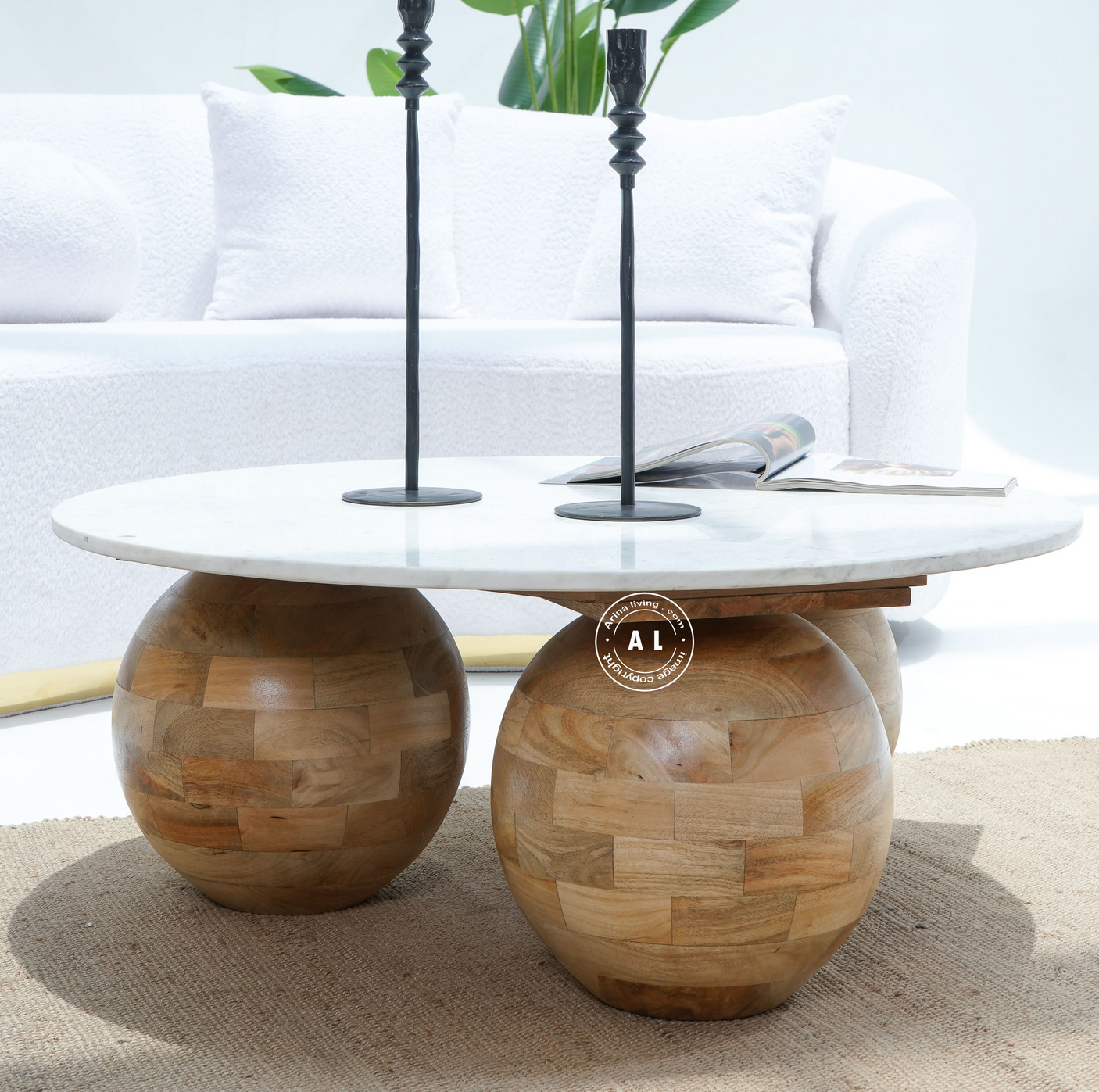 Marble Round Coffee Table - Natural finish Arina Living