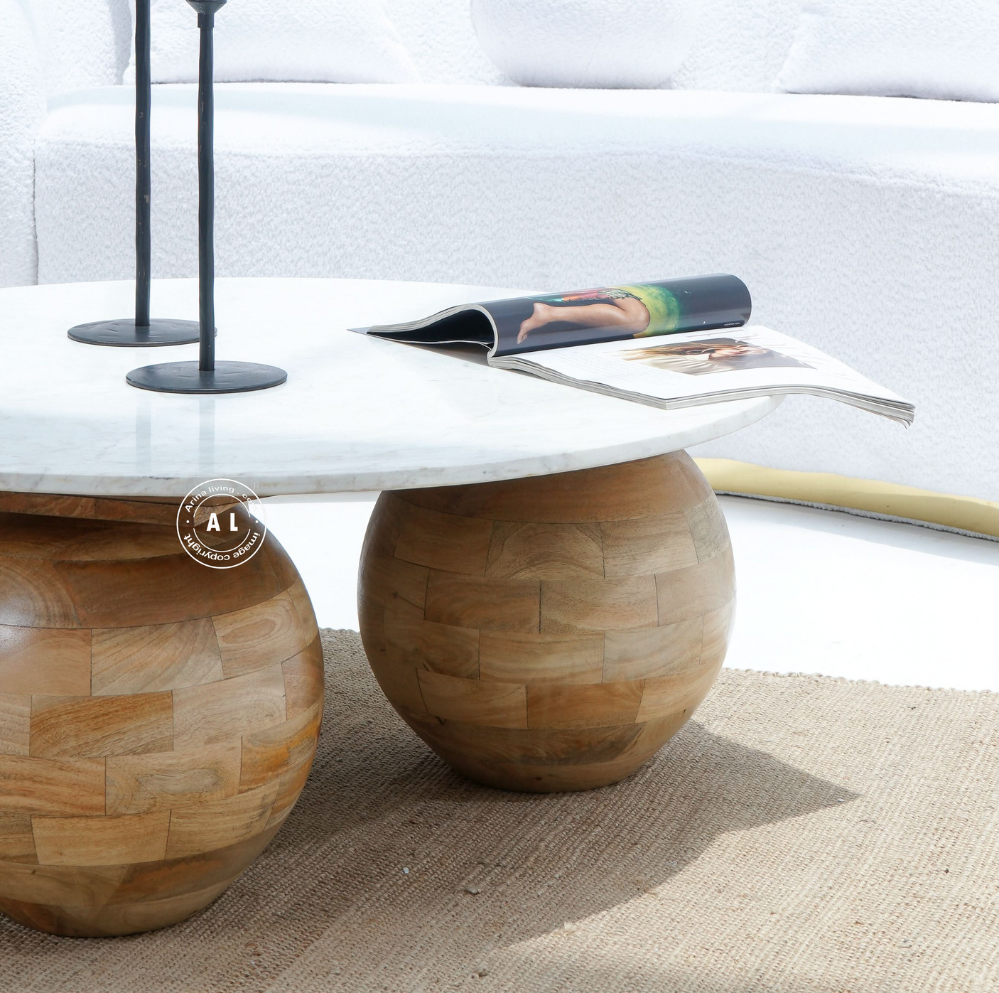 Marble Round Coffee Table - Natural finish Arina Living