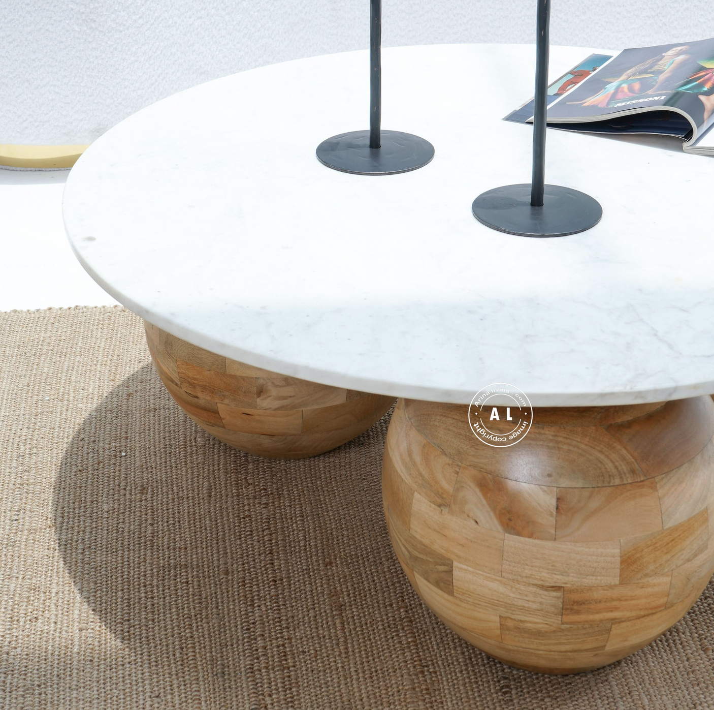 Marble Round Coffee Table - Natural finish Arina Living