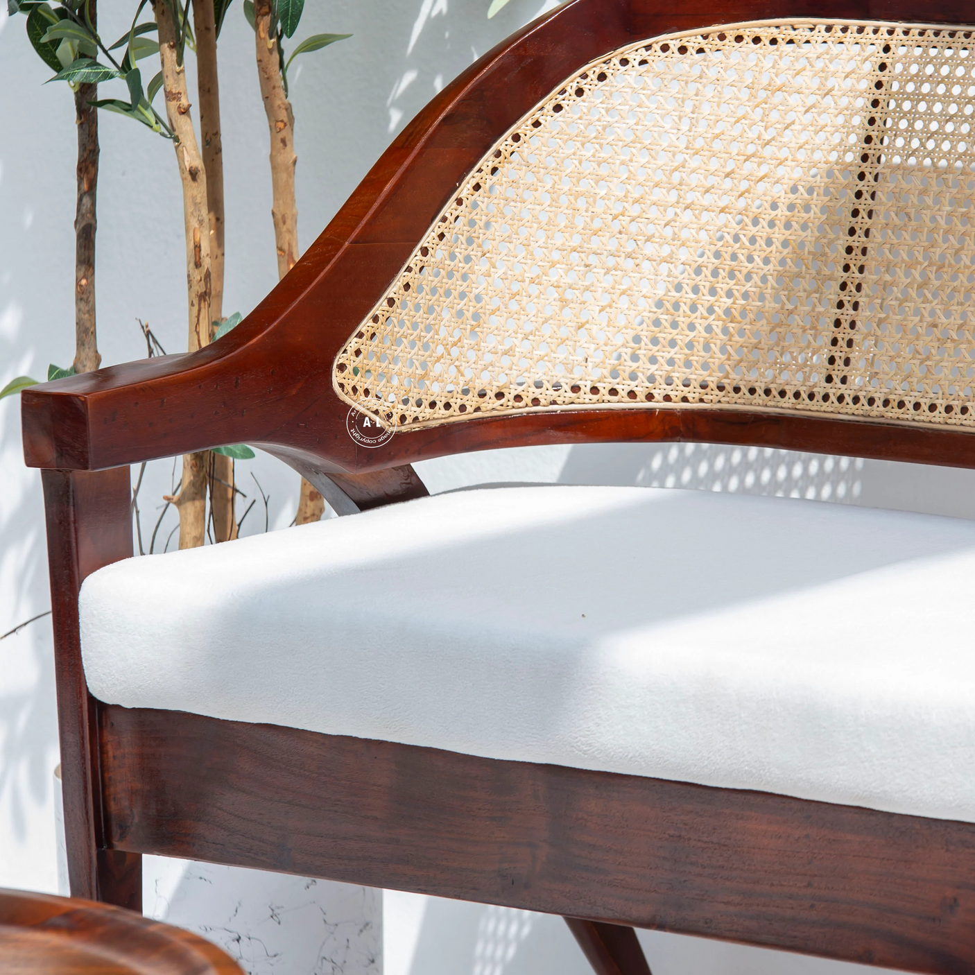 Logist Wooden 3 Seater Sofa in Sheesham Wood & Cane (Honey Finish)