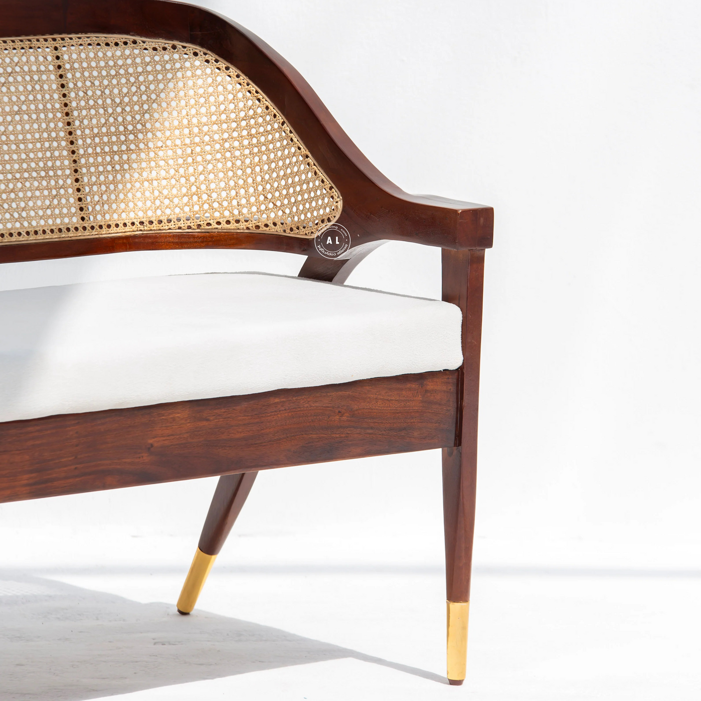 Logist Wooden 3 Seater Sofa in Sheesham Wood & Cane (Honey Finish)