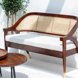 Logist Wooden 3 Seater Sofa in Sheesham Wood & Cane (Honey Finish)