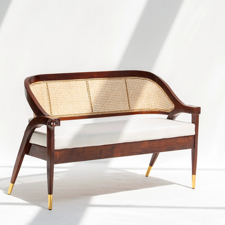 Logist Wooden 3 Seater Sofa in Sheesham Wood & Cane (Honey Finish) Arina Living