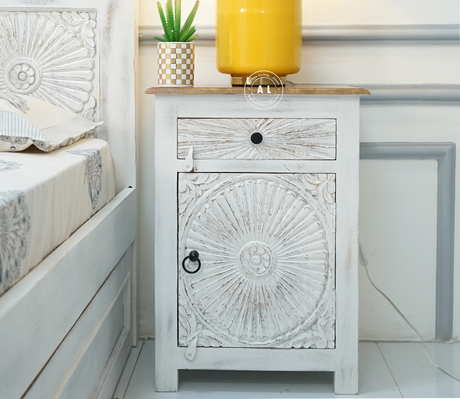 Riott bed side table - white finish Arina Living