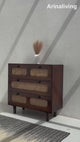 Adlor Solid Mango Wood 3 Drawer Chest of Drawers with Cane Front – Walnut Finish