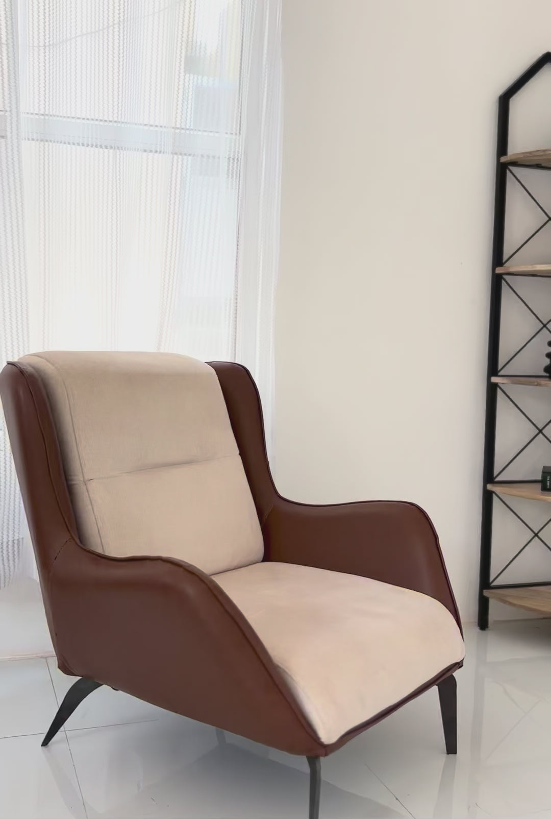 Native Wooden Lounge Chair – Premium Rexine & Cotton Upholstered Accent Chair with Metal Legs