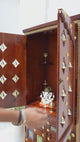 Acacia Wood Floor Standing Temple with Handcrafted Tile Work & Storage Cabinet