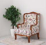 Empire Mango Wood Lounge Chair – Honey Finish Floral Upholstered Accent Chair