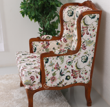 Empire Mango Wood Lounge Chair – Honey Finish Floral Upholstered Accent Chair