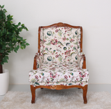 Empire Mango Wood Lounge Chair – Honey Finish Floral Upholstered Accent Chair