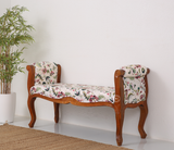 Glidex Mango Wood Bench with Cotton Upholstery – Honey Finish Designer Seating