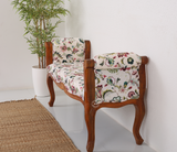 Glidex Mango Wood Bench with Cotton Upholstery – Honey Finish Designer Seating