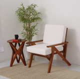 Altora Mango Wood Arm Chair with Boucle Fabric Upholstery – Honey Finish