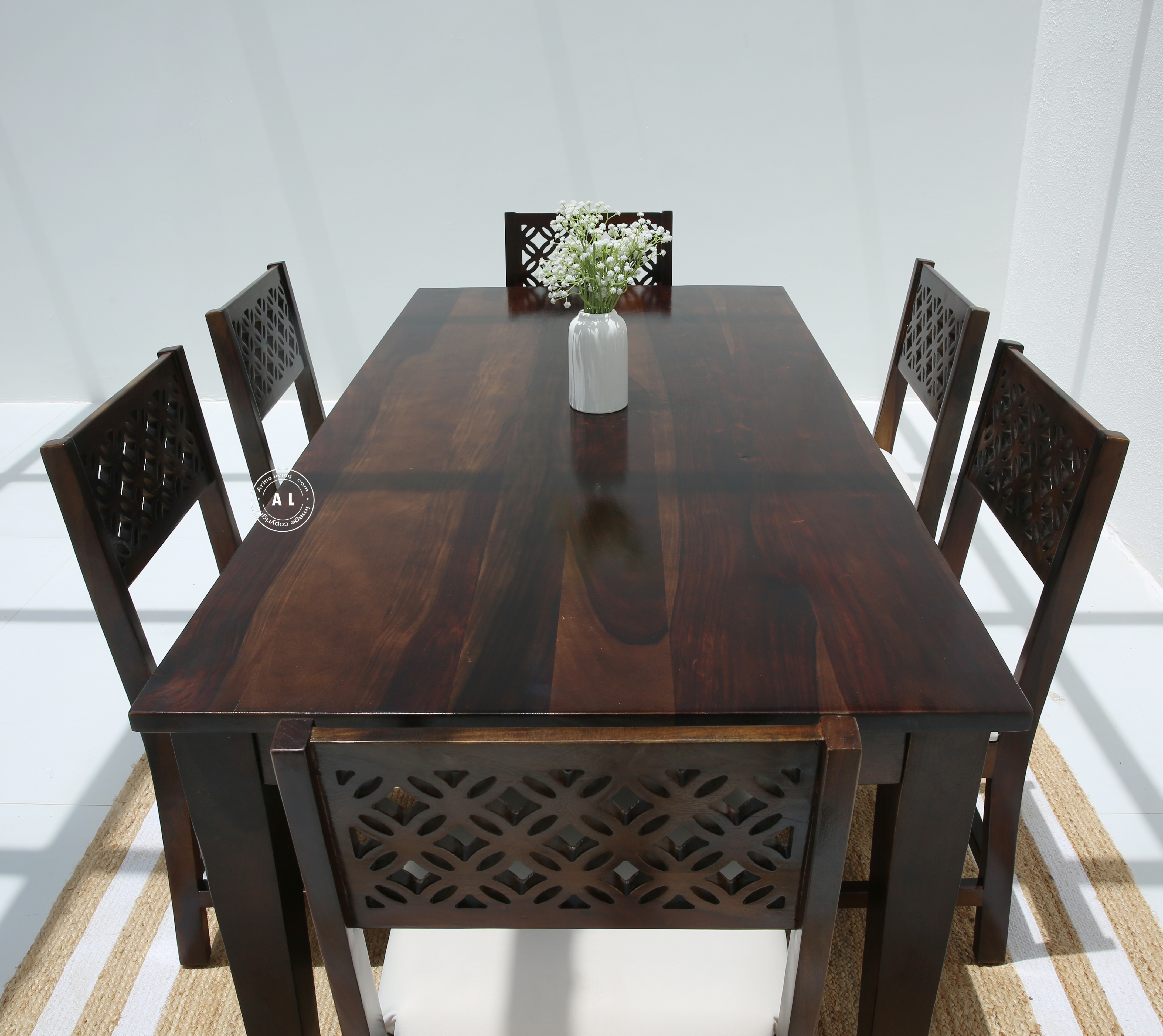 Honor Sheesham Wood 6 Seater Dining Table – Walnut Finish Arina Living